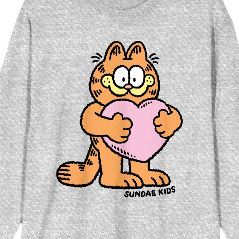 Garfield With Pink Heart Crew Neck Long Sleeve Athletic Heather Adult Tee, 2 of 3