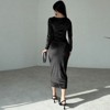Coolmee Women's Formal Dresses Crew Neck Long Slim Fit Dresses Fall Velvet Long Sleeve Maxi Bodycon Dress Ruched Cocktail Dresses XL Black - 2 of 4