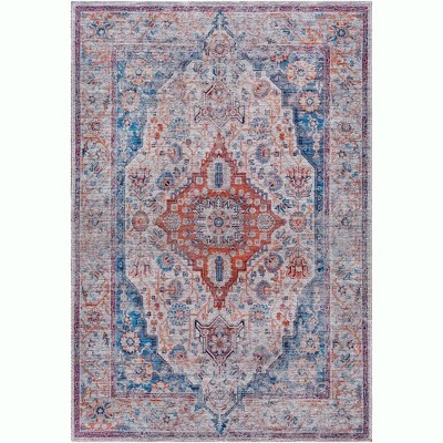 Mark & Day Moullas 6'7"x9' Rectangle Washable Woven Indoor Area Rugs Burgundy: Stain-Resistant, Traditional Medallion Design