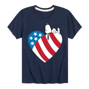 Boys' - Peanuts - Snoopy On Flag Heart Short Sleeve Graphic T-Shirt - 1 of 4