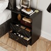 FUFU&GAGA Black Wooden - Textured Nightstand with Geometric Drawer Fronts - 2 of 4