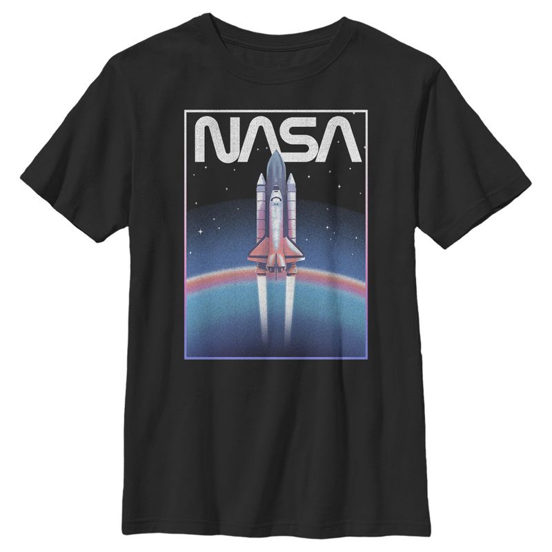 Boy's NASA Distressed Retro Rocket Poster Style T-Shirt, 1 of 5