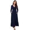 Coolmee Women Spring Fall Maxi Dress Long Sleeve V Neck Casual Flowy Pleated Ruffle Long Dress with Pockets - 3 of 4