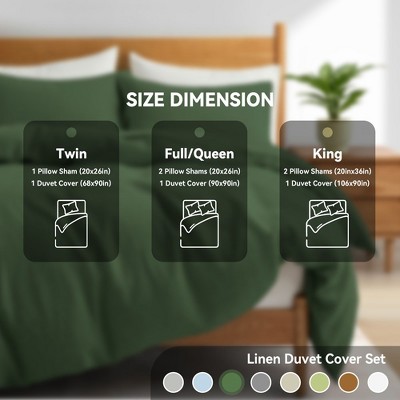 King Size Lunar Green Linen Duvet Cover Set