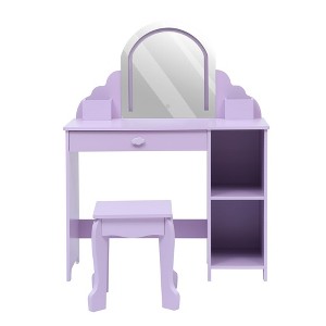 Kids Vanity with Lighted Mirror, 2 in 1 Little Girls Vanity Table & Stool, Kids Makeup with Drawer & Open Shelves for 3-9 Yrs Girls - 1 of 4
