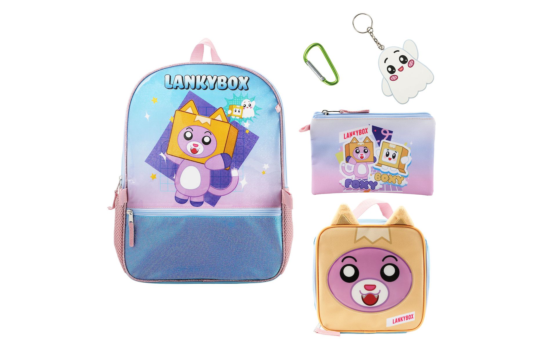 LankyBox 5-Piece 16" Backpack & Lunchbox Set For School & Travel