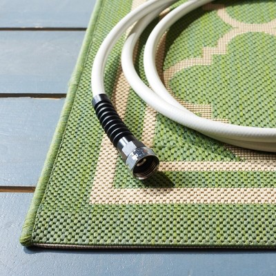 Green and Beige Rectangular Synthetic Outdoor Area Rug