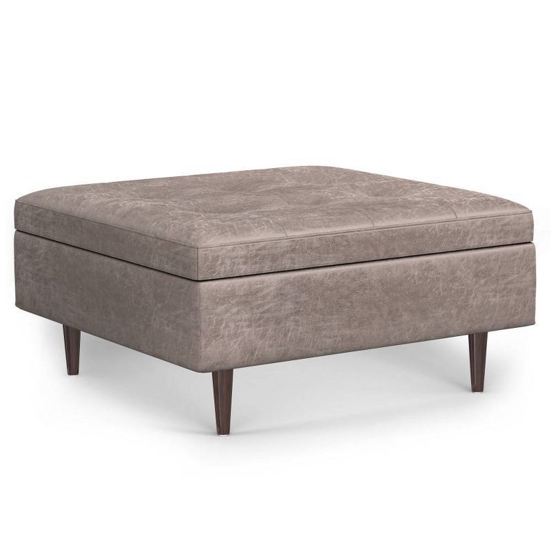 WyndenHall Blanchette Mid Century Large Square Coffee Table Storage Ottoman Distressed Gray Taupe, 2 of 10