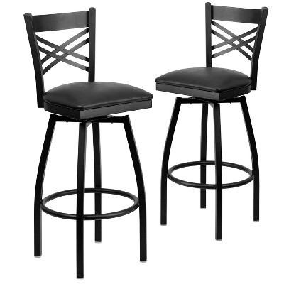 Emma and Oliver 2 Pack "X" Back Swivel Metal Barstool