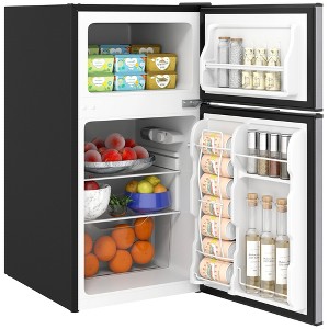 HOMCOM Double Door Mini Fridge with Freezer, 3.2 Cu.Ft Compact Refrigerator with Adjustable Shelf, Adjustable Thermostat and Reversible Door, Black - 1 of 4