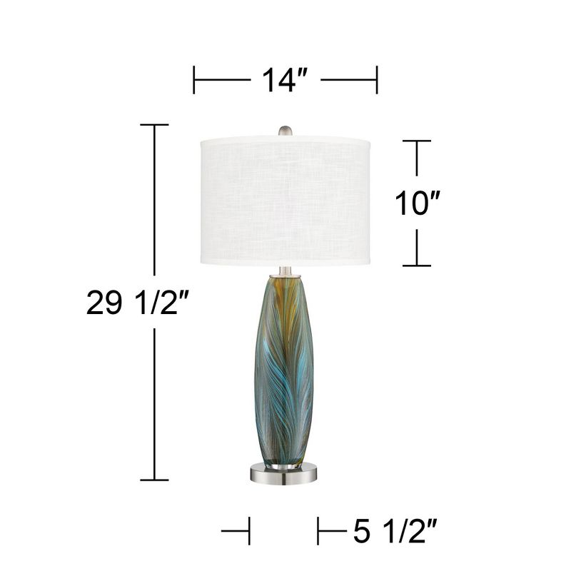 360 Lighting Azure Modern Table Lamps 29 1/2" Tall Set of 2 Blue Brown Art Glass Pure White Fabric Drum Shade for Bedroom Living Room Bedside Office, 4 of 9