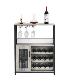 3-Tier Wine Bar Cabinet with Detachable Rack, Storage Buffet with Glass Holder & Mesh Door, for Kitchen Living Room Bar - 1 of 4