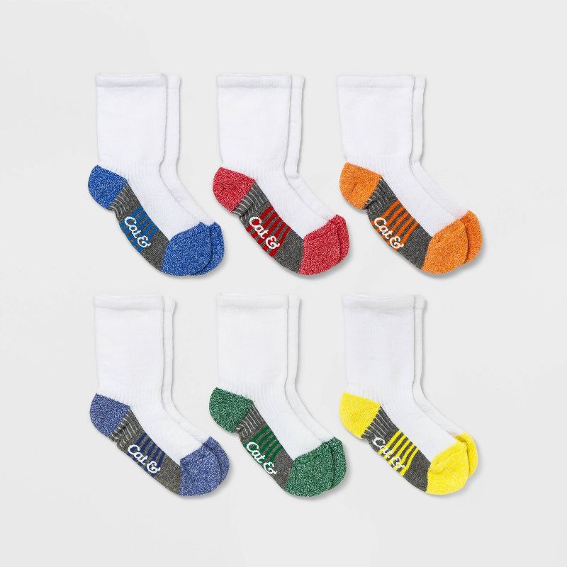 Baby Boys' 6pk Crew Socks - Cat & Jack™ 6-12M: Stripe Pattern, Midweight Knit, Flat Seams, Zone Cushioning