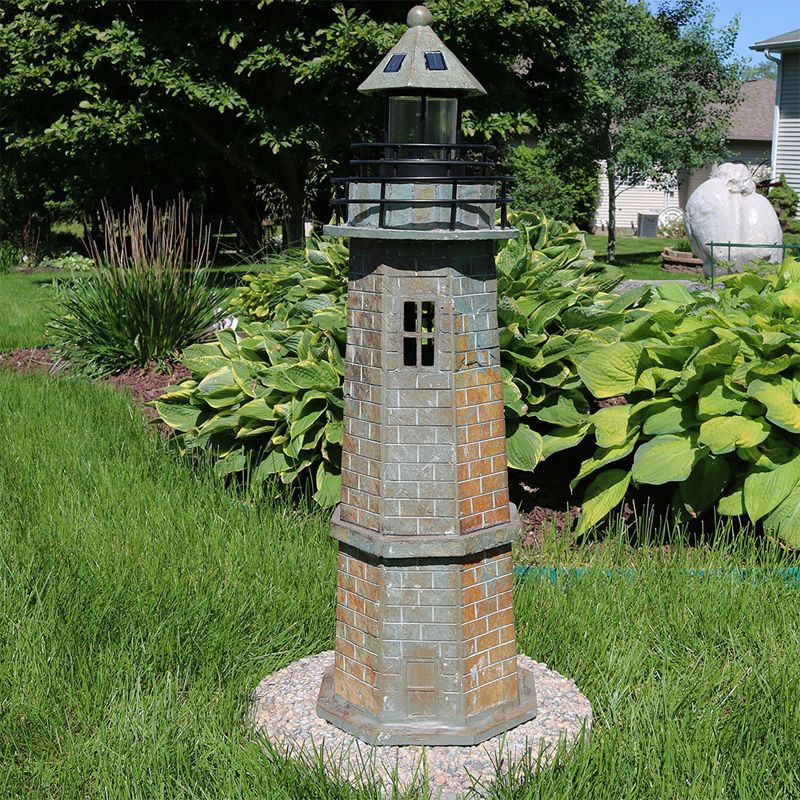 Sunnydaze Outdoor Backyard Garden Nautical Lighthouse Solar LED Pathlight Statue Figurine - 35" - Brick, 2 of 10