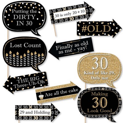 Big Dot of Happiness Funny Adult 30th Birthday - Gold - Birthday Party Photo Booth Props Kit - 10 Piece