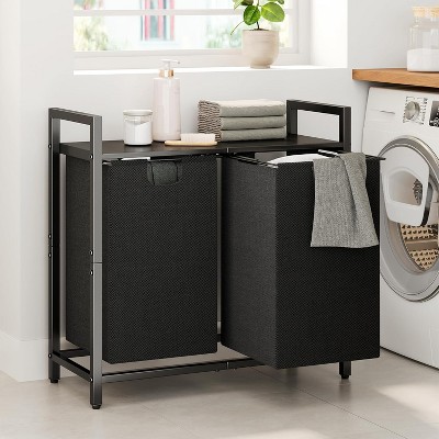 MaseiKar Laundry Basket Organizer, Laundry Hamper with Shelf Pull-Out Removable Bags, Dirty Clothes Hamper Organizer for Laundry Room Bathroom