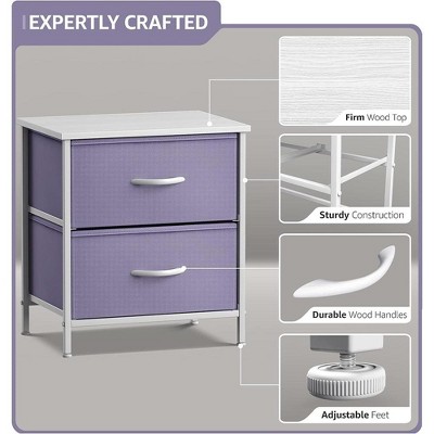 Purple and White Fabric 2-Drawer Nightstand with Steel Frame