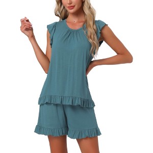 INSPIRE CHIC Women's Cute Ruffle Trim Cap Sleeve Tops and Shorts 2 Piece Pajama Sets - 1 of 4
