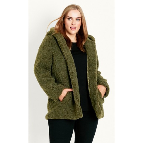 Evans| Women's Plus Size Teddy Hooded Coat - Khaki - 20w : Target