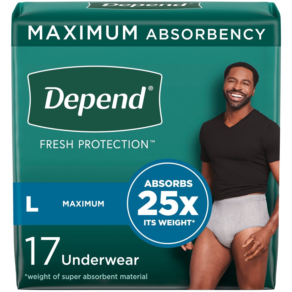 Depend Fresh Protection Adult Incontinence Disposable Underwear for Men - Maximum Absorbency - L - Gray - 17ct