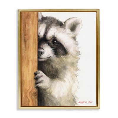 Stupell Industries Peering Raccoon Watercolor, 17" x 21"