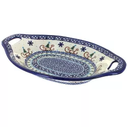 Blue Rose Polish Pottery Noel Nights Bread Tray with Handles