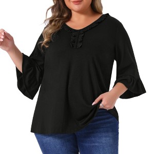 Women's Plus Size Ruffle V Neck 3/4 Sleeve Business Casual Dressy Blouses - Agnes Orinda - 1 of 4
