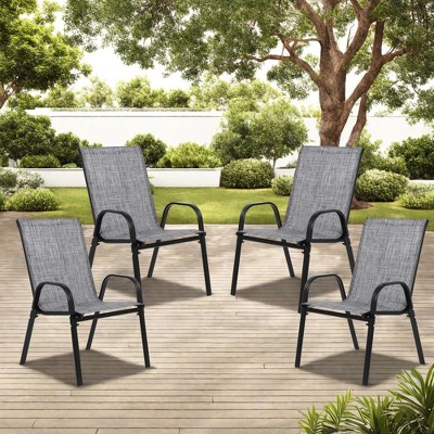 FURNIinspire Patio Seating Sets 4 Piece Patio Chairs, Garden Chairs With Breathable Fabric And Armrest High Backrest, Gray, 24.41“*24.41”*38.19“