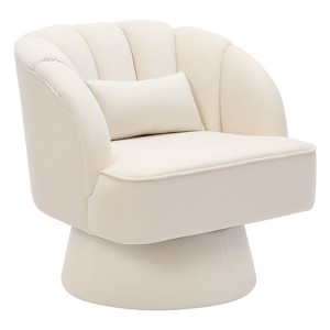 Modern Swivel Barrel Accent Chair, 360 Degree Velvet Upholstered Armchair, Striped Backrest, Comfy Lounge Chair for Living Room Bedroom Reading Nook - 1 of 4