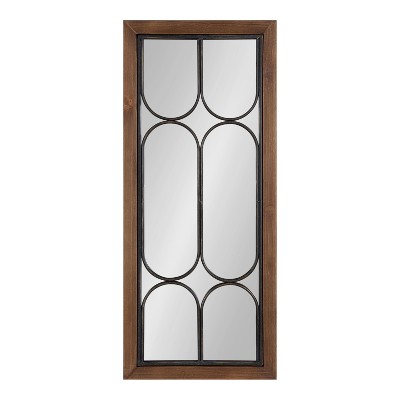 Spechett Walnut Brown Rectangular Wall Mirror with Iron Overlay