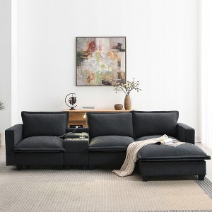 YOOCOZZ Sectional Sofa with Removable Ottoman, Reading Light, Charging Socket, Cup Holders, Storage Space - 1 of 4