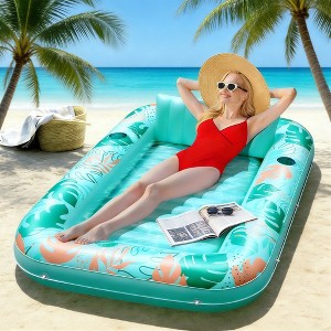 Jasonwell 4-in-1 Inflatable Pool Lounger for Adults, 70"x46", Sunbathing Raft with Pillow, Aqua Blue, Large Floating Bed - 1 of 4
