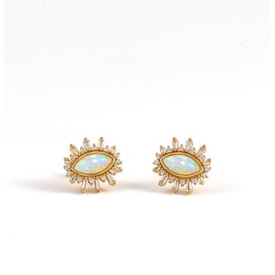 Molenia Evil Eye Opal Stud Earrings for Women: 18K Gold 925 Sterling Silver Celestial Sun Star Earrings Dainty Jewelry