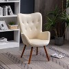 White Contemporary Silky Velvet Tufted Button Back Accent Chair - 2 of 4