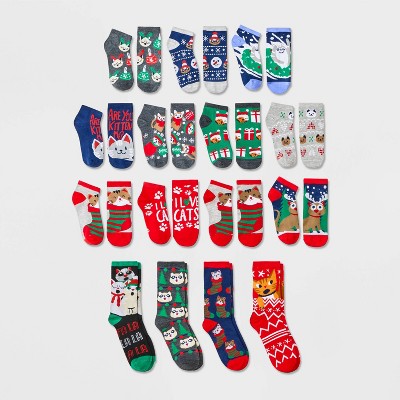 Women's Holiday Cats 15 Days of Socks Advent Calendar - Assorted Colors 4-10