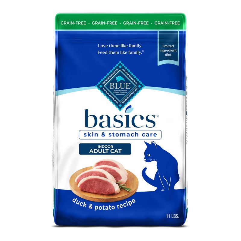 Blue Buffalo Basics Skin &#38; Stomach Care Grain Free Natural Indoor with Duck &#38; Potato Adult Dry Cat Food - 11lbs, 1 of 13