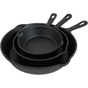 Sunnydaze Indoor/Outdoor Heavy-Duty Pre-Seasoned Cast Iron Skillet Frying Pan Set - 6", 7", and 10" - Black - 3pc - 1 of 4