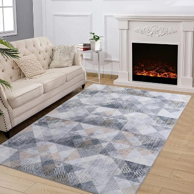 Low-Pile Area Rug - Non-Slip Geometric Carpet for Living Room, Bedroom