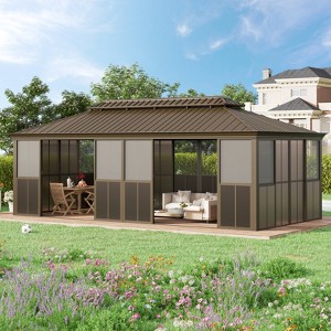EROMMY Sunroom Patio Hardtop Gazebo, Double Top Galvanized Steel Roof Aluminum Solarium - 1 of 4