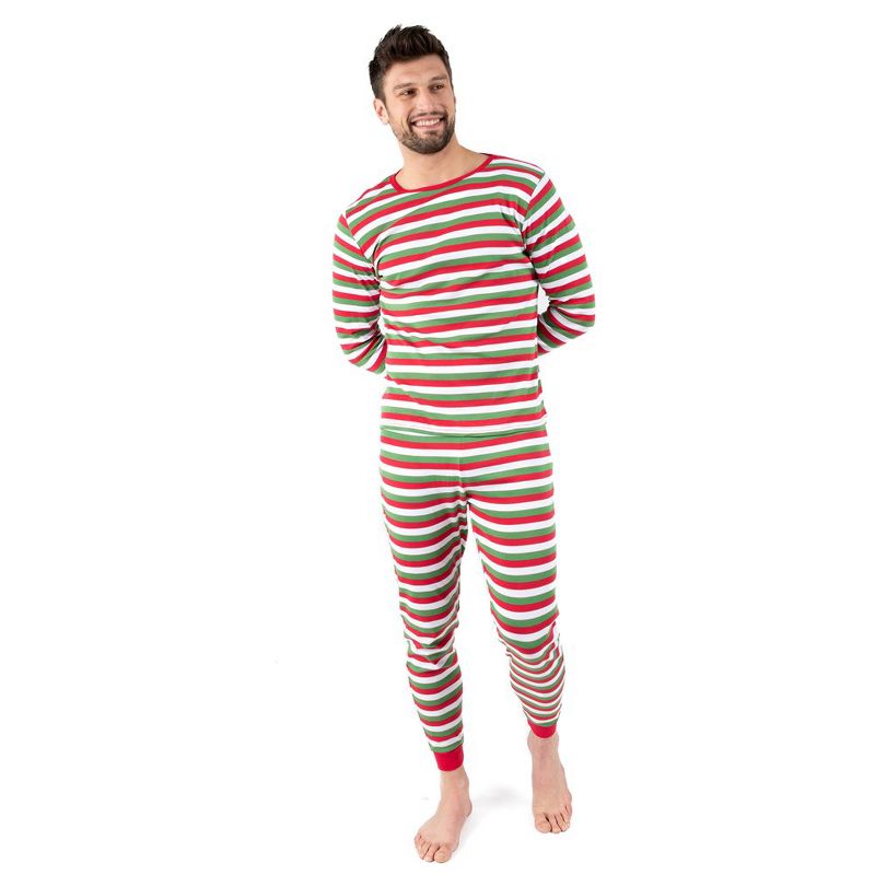 Leveret Mens Two Piece Cotton Striped Christmas Pajamas, 1 of 4