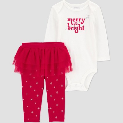 Image of Carter's Just One You® Baby Girls' Christmas 2pc Tutu Merry & Bright Top & Bottom Set - Red Newborn