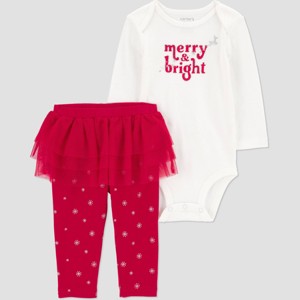 Carter's Just One You® Baby Girls' Christmas 2pc Tutu Merry & Bright Top & Bottom Set - Red - 1 of 3