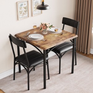 Dining Table Set, Kitchen Table and Chairs for 2, with 2 Upholstered Chairs, 3 Piece Dining Table Set,Rustic Grey - 1 of 4
