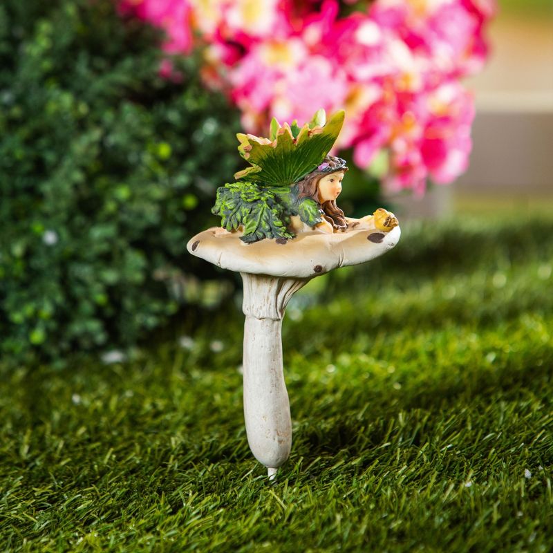 Evergreen Fairy On Mushrooms with Bird Garden Stakes, 3 of 6