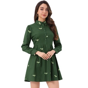INSPIRE CHIC Women's Casual Long Sleeve Half Placket Embroidered Floral Mini Shirt Dress - 1 of 4