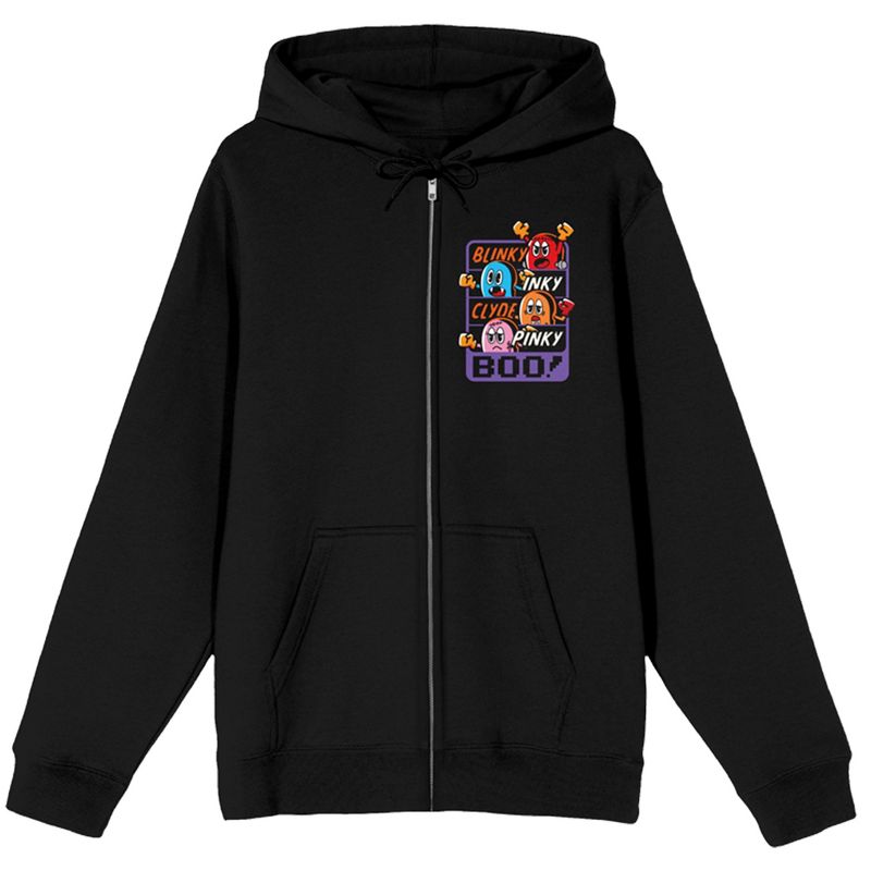 Pacman Classic Boo Group Shot Long Sleeve Black Adult Zip-Up Hoodie-Large, 1 of 5