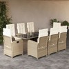 vidaXL - 9 Piece Patio Dining Set with Cushions in Beige - PE Rattan and Tempered Glass Table for Outdoor/Garden/Backyard Use - 2 of 4