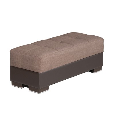 HomeRoots 52" Brown Chenille And Faux Leather Tufted Storage Ottoman