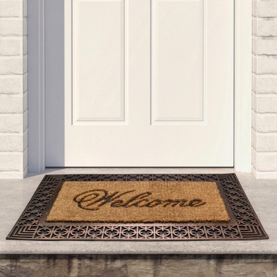 Gold and Natural Coir Rectangular Welcome Doormat