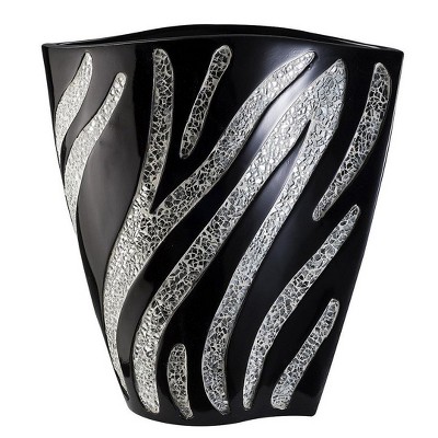 NicBex Polyresin Vase Home Unique Shape with Black Finish and Silver Zebra Pattern for Centerpieces for Dining Room, Living Room, Office